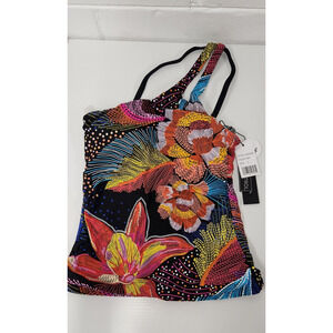 La Blanca Women's Standard One Shoulder Keyhole Tankini Swimsuit Top, Sz4, Multi